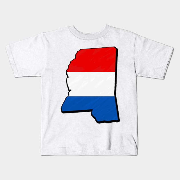 Red, White, and Blue Mississippi Outline Kids T-Shirt by Mookle